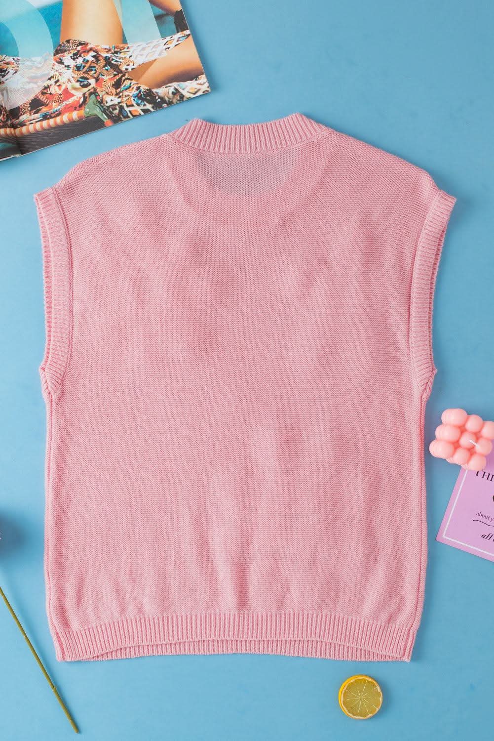 Pink Multi Crochet Flower Knit Short Sleeve Sweater Top - Love Salve